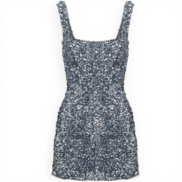 open lace back dress Princess Polly Silver Iridescent Sequin Mini Dress with Triangle Cups – The  Thrifty Hippy main image 0